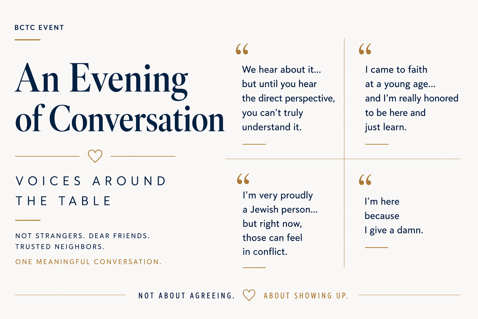 BCTC event / An Evening of Conversation: Voices Around the Room